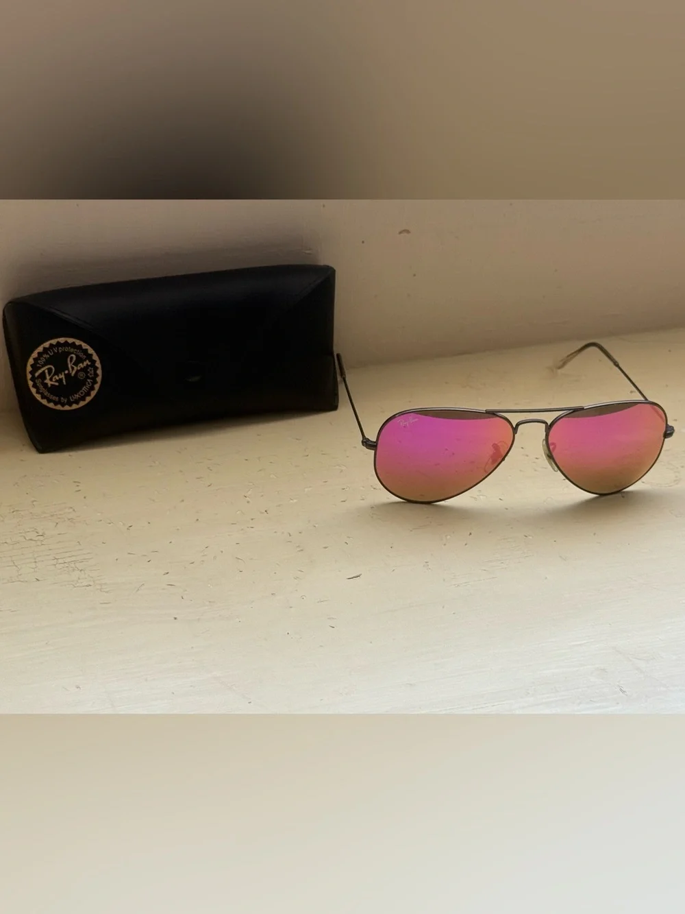 Ray-Ban Women's Flash Pink Mirrored Aviator Sunglasses - Silver Frame